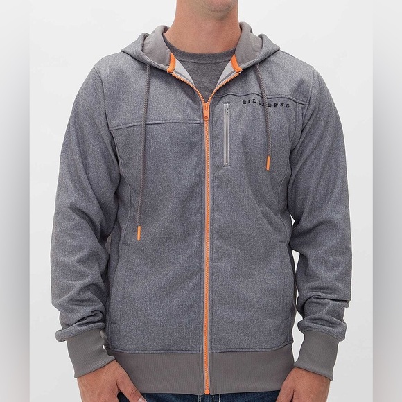Billabong Sealed Hooded Sweatshirt Zip Up Heather‎ Grey w Orange Accents Medium - Picture 1 of 14